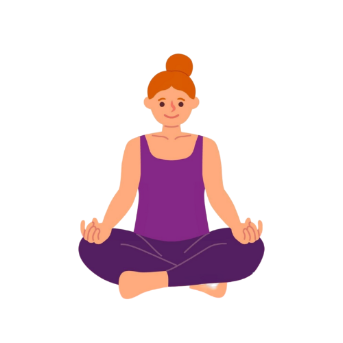 Illustration of a young owman sitting cross legged on the floor with hands placed palm up on their knees.