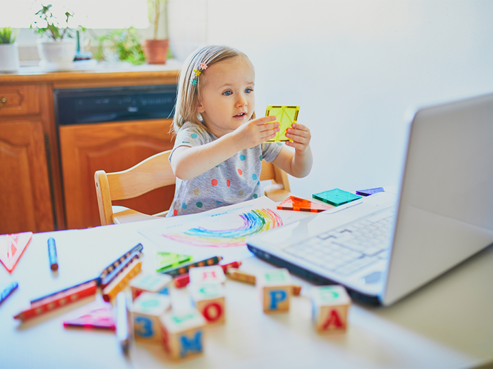 Toddler Girl Learning Shapes In Front Of Laptop 1 (1)